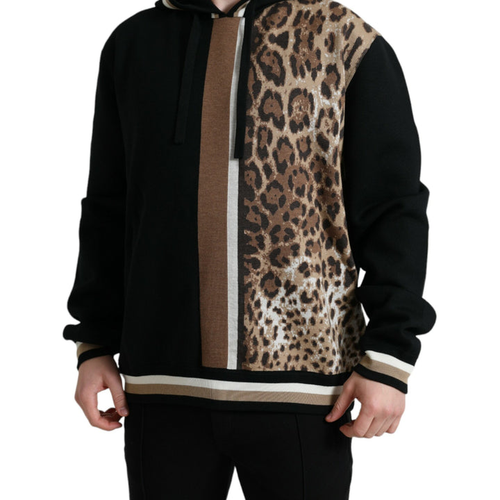 Dolce & Gabbana Black Leopard Hooded Sweatshirt Sweater