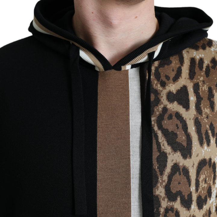 Dolce & Gabbana Black Leopard Hooded Sweatshirt Sweater