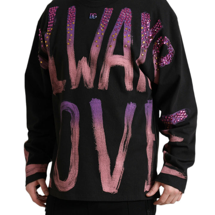 Dolce & Gabbana Black Embellished Crewneck Pullover Sweater