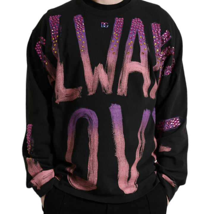 Dolce & Gabbana Black Embellished Crewneck Pullover Sweater