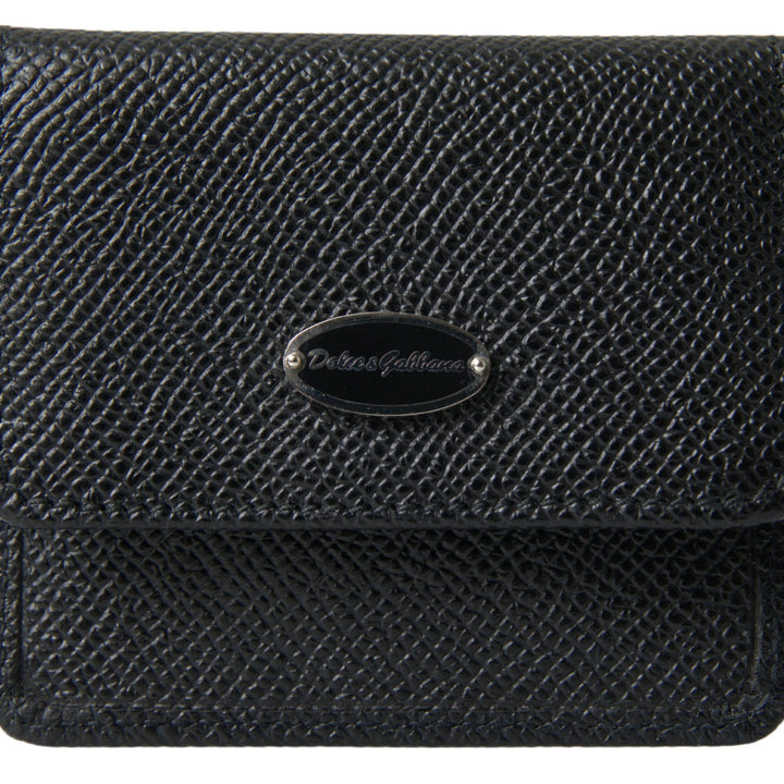 Dolce & Gabbana Black Textured Leather Bifold Logo Coin Purse Wallet