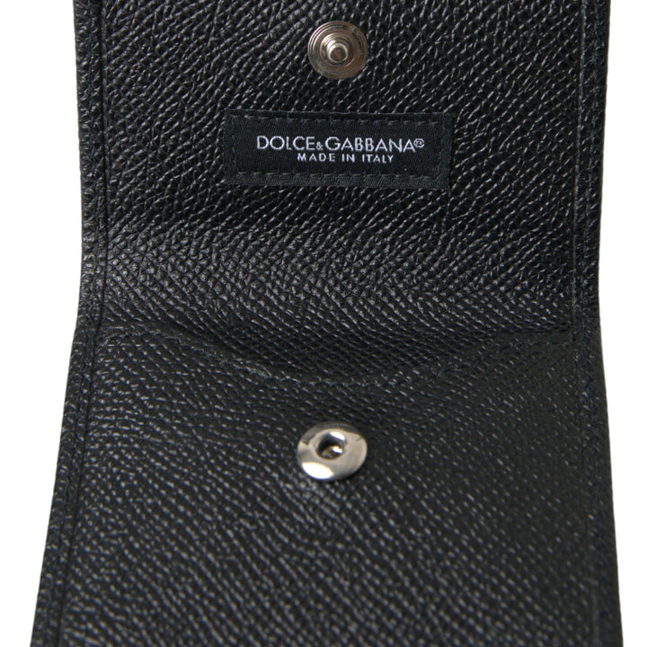 Dolce & Gabbana Black Textured Leather Bifold Logo Coin Purse Wallet