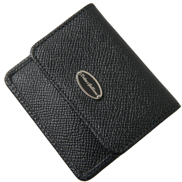 Dolce & Gabbana Black Textured Leather Bifold Logo Coin Purse Wallet