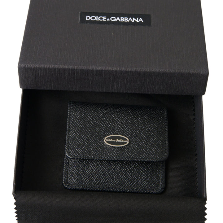 Dolce & Gabbana Black Textured Leather Bifold Logo Coin Purse Wallet