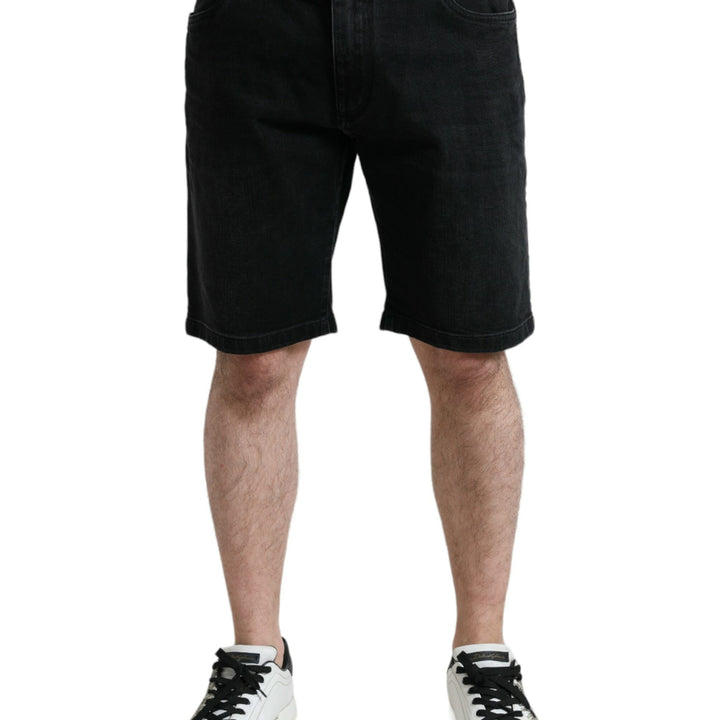 Dolce & Gabbana Black Cotton Stretch Bermuda Denim Shorts