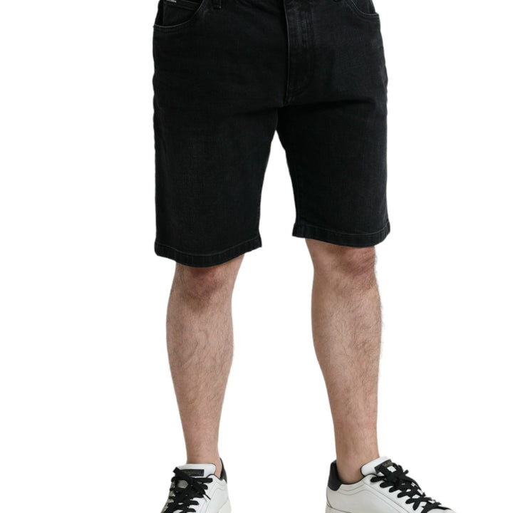 Dolce & Gabbana Black Cotton Stretch Bermuda Denim Shorts