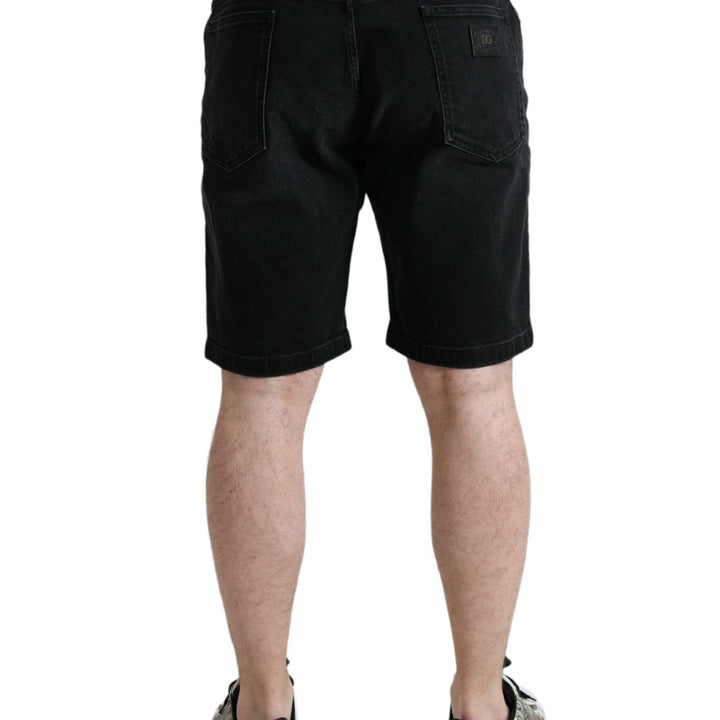 Dolce & Gabbana Black Cotton Stretch Bermuda Denim Shorts