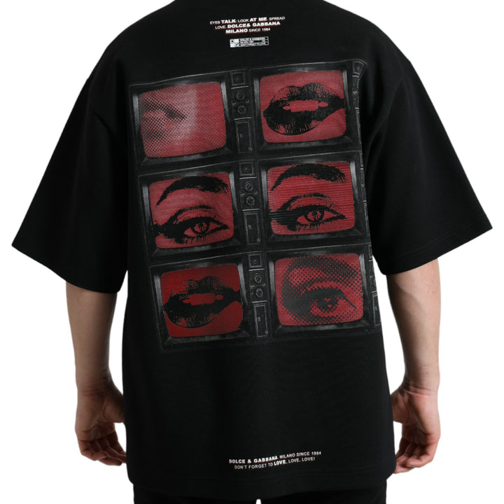 Dolce & Gabbana Black Eyes Print Cotton Round Neck T-shirt