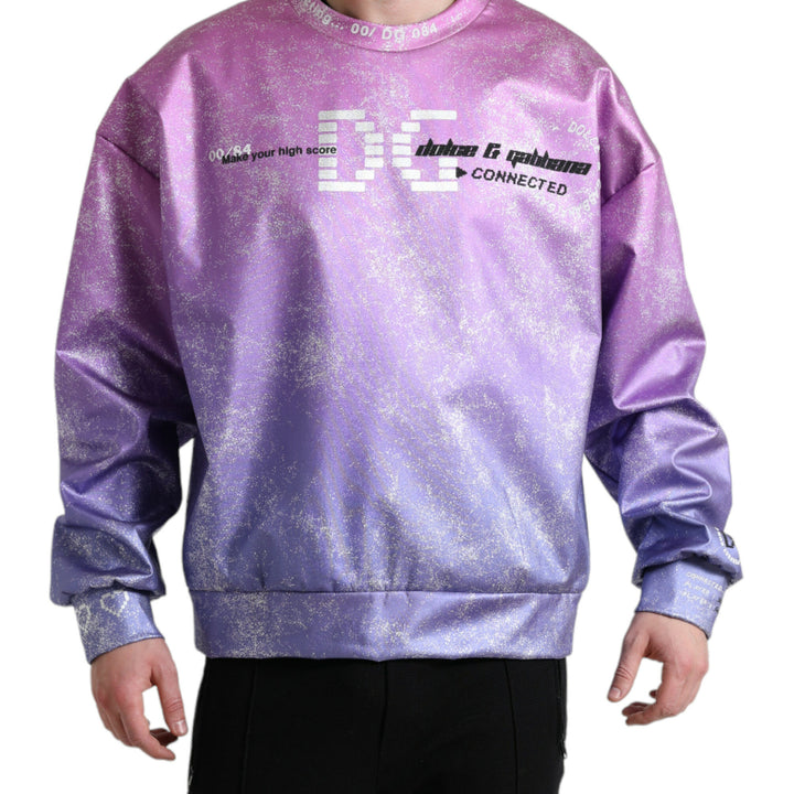 Dolce & Gabbana Pink Purple Logo Print Men Pullover Sweater