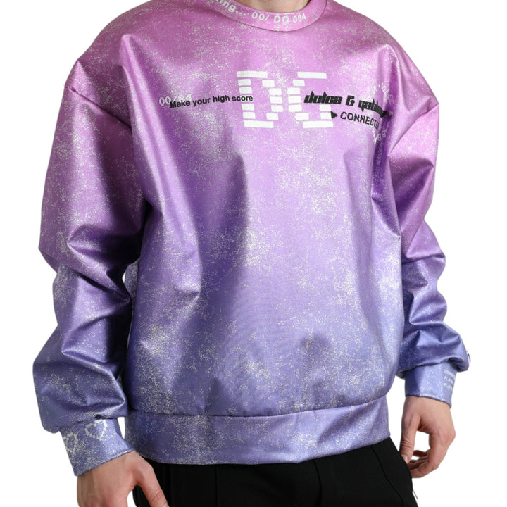 Dolce & Gabbana Pink Purple Logo Print Men Pullover Sweater