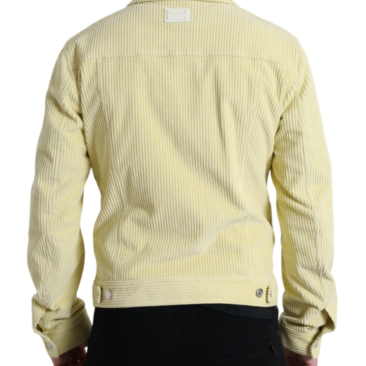 Dolce & Gabbana Yellow Cotton Corduroy Collared Shirt Sweater