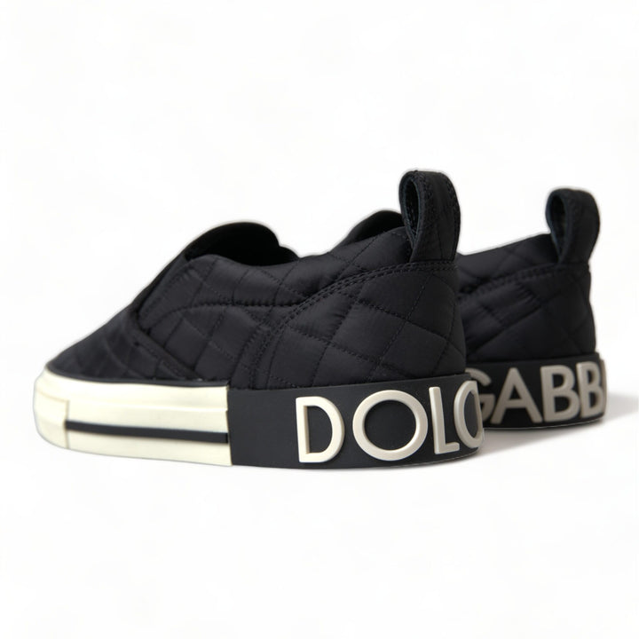 Dolce & Gabbana Black Quilted Slip On Low Top Sneakers Shoes