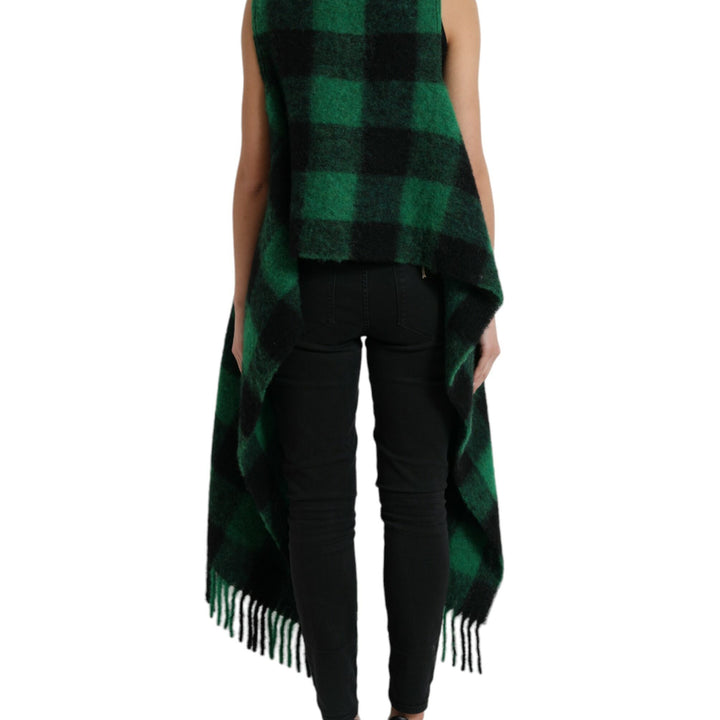 Dolce & Gabbana Black Green Buffalo Check Poncho Coat Jacket