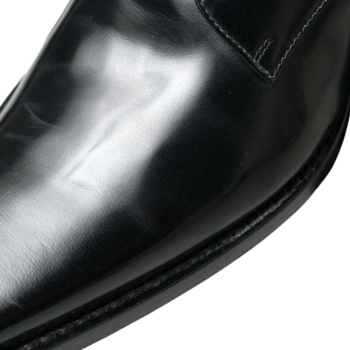 Dolce & Gabbana Black Leather Lace Up Formal Flats Shoes
