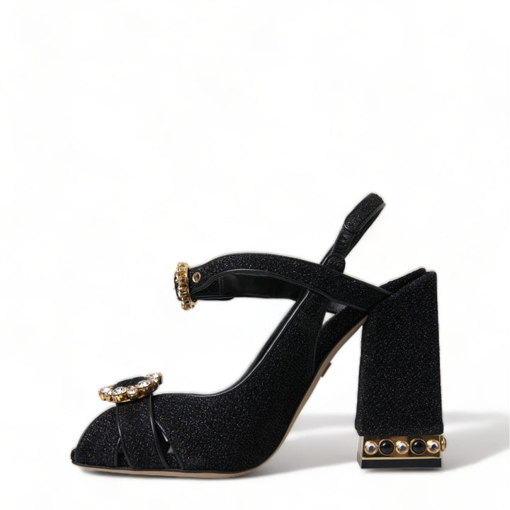 Dolce & Gabbana Black Crystal Ankle Strap Sandals Shoes