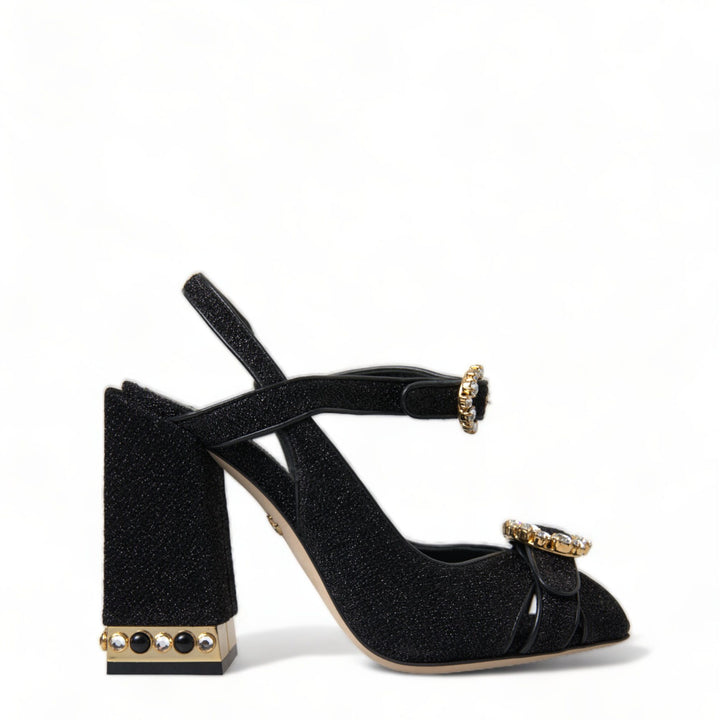 Dolce & Gabbana Black Crystal Ankle Strap Sandals Shoes