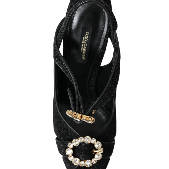 Dolce & Gabbana Black Crystal Ankle Strap Sandals Shoes