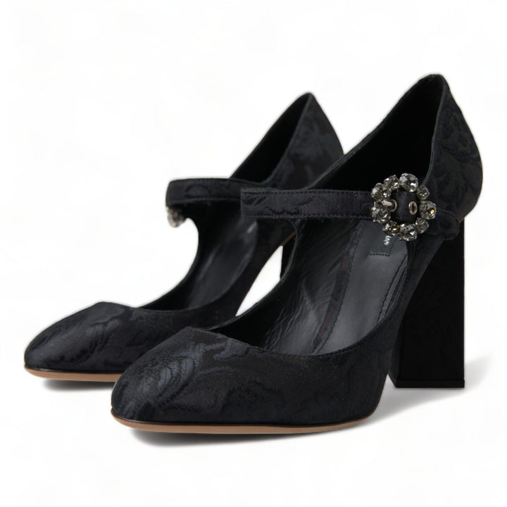 Dolce & Gabbana Black Brocade Mary Janes Heels Pumps Shoes