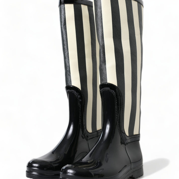 Dolce & Gabbana Black Rubber Knee High Flat Boots Shoes