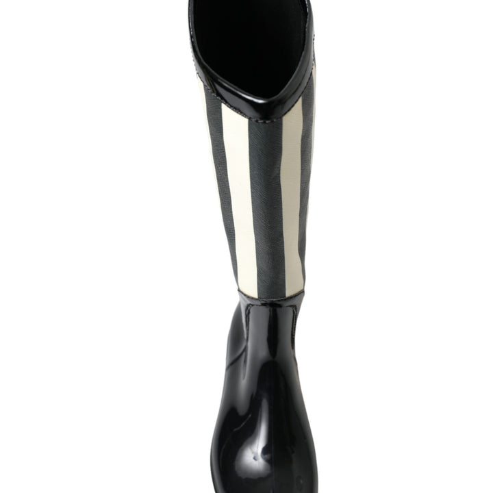 Dolce & Gabbana Black Rubber Knee High Flat Boots Shoes