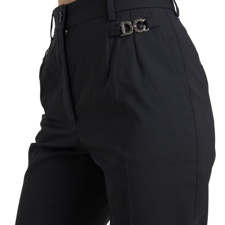 Dolce & Gabbana Black Wool High Waist Tapered Pants