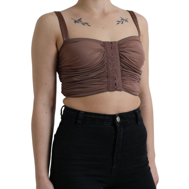 Dolce & Gabbana Brown Viscose Bustier Sleeveless Cropped Top