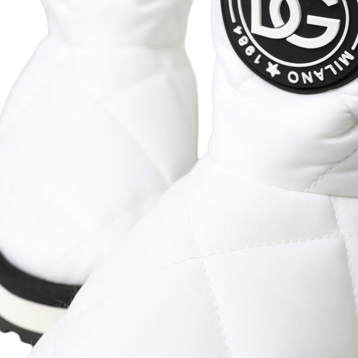 Dolce & Gabbana White Quilted Logo Badge Mid Calf Boots Shoes