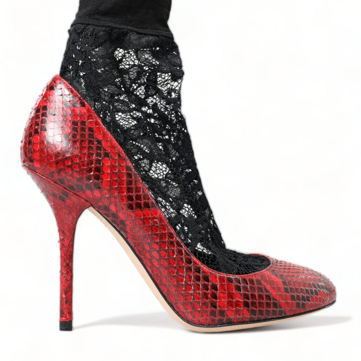 Dolce & Gabbana Red Ayers Leather Lace Socks Pumps Shoes