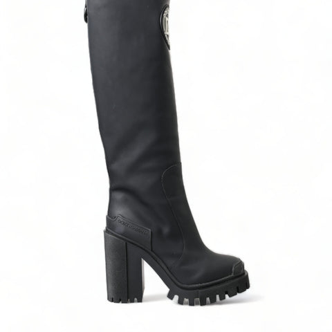 Dolce & Gabbana Black Rubber Leather High Boots Shoes