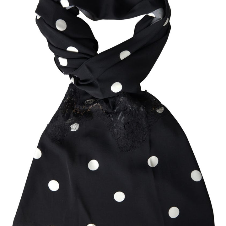 Dolce & Gabbana Black Polka Dots Silk Shawl Foulard Scarf