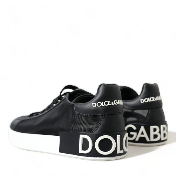 Dolce & Gabbana Black White Logo Mesh Sneakers Women Shoes