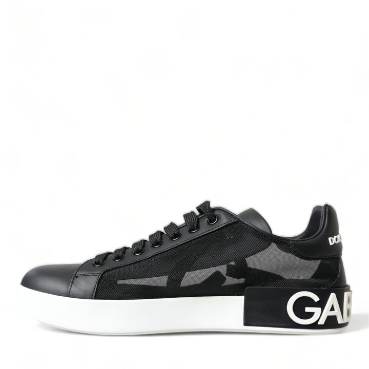 Dolce & Gabbana Black White Logo Mesh Sneakers Women Shoes