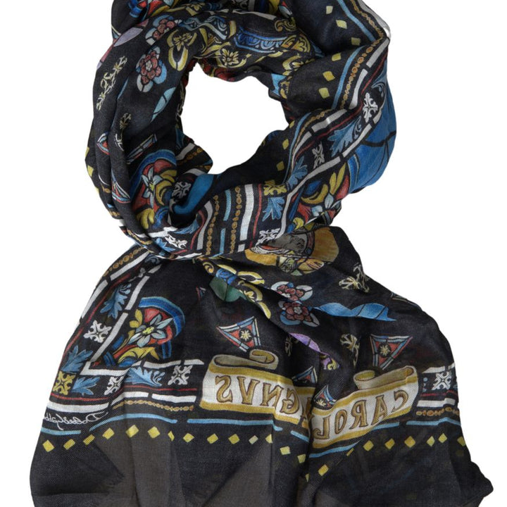 Dolce & Gabbana Multicolor Printed Shawl Wrap Fringe Scarf