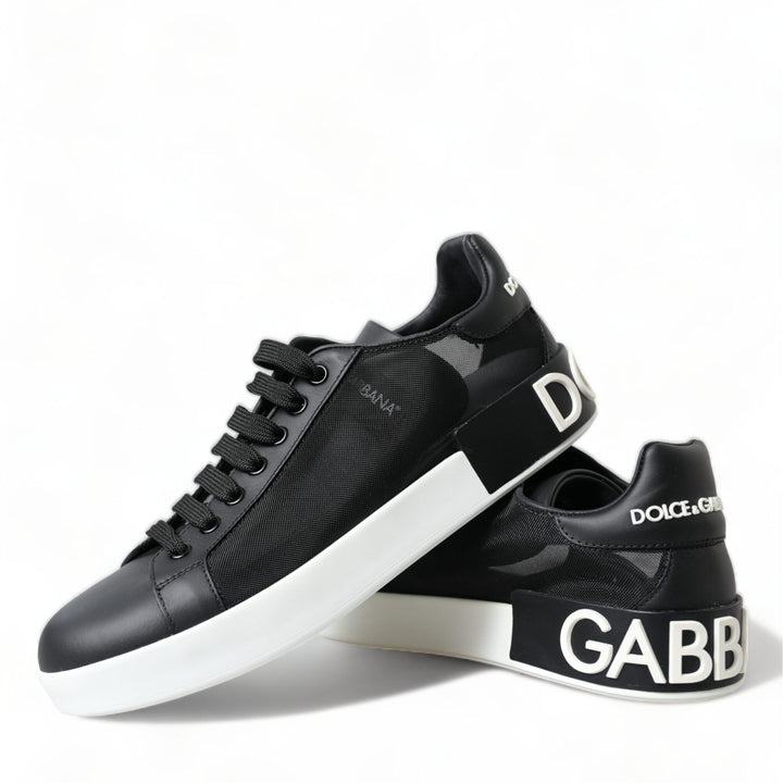 Dolce & Gabbana Black White Logo Mesh Sneakers Women Shoes