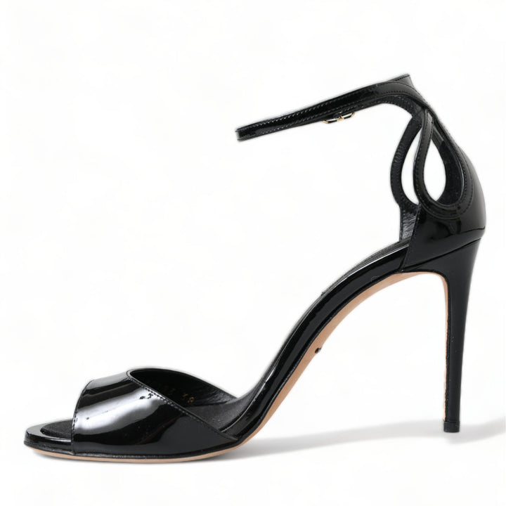 Dolce & Gabbana Black Leather Ankle Strap Heels Sandals Shoes