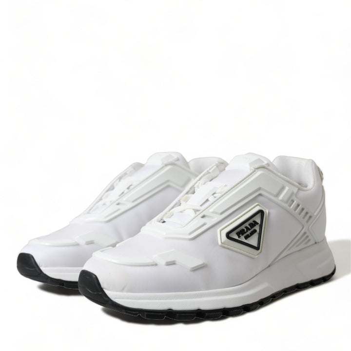 Prada White Re-Nylon Triangle Logo Low Top Sneakers Shoes