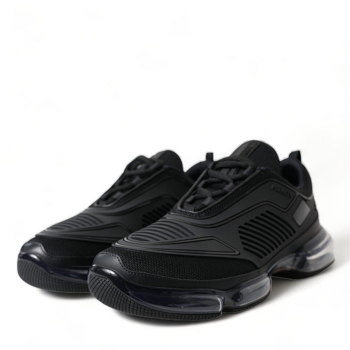 Prada Black Rubber Knit Slip On Low Top Sneakers Shoes