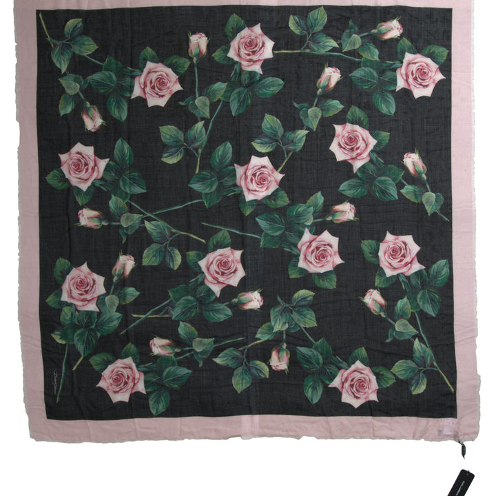 Dolce & Gabbana Multicolor Roses Square Shawl Wrap Scarf