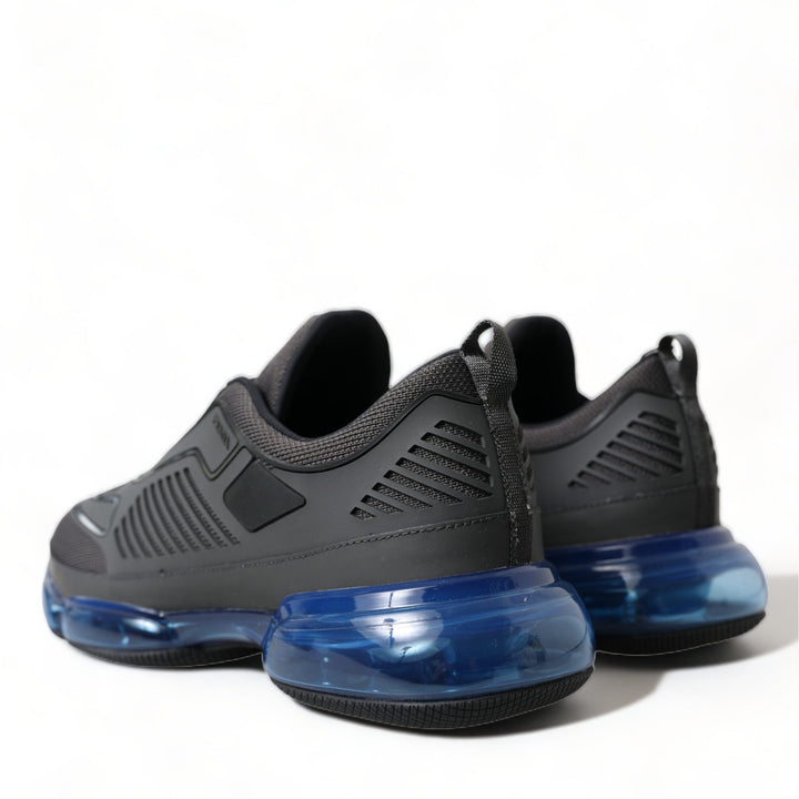 Prada Black Blue Rubber Knit Slip On Low Top Sneakers Shoes