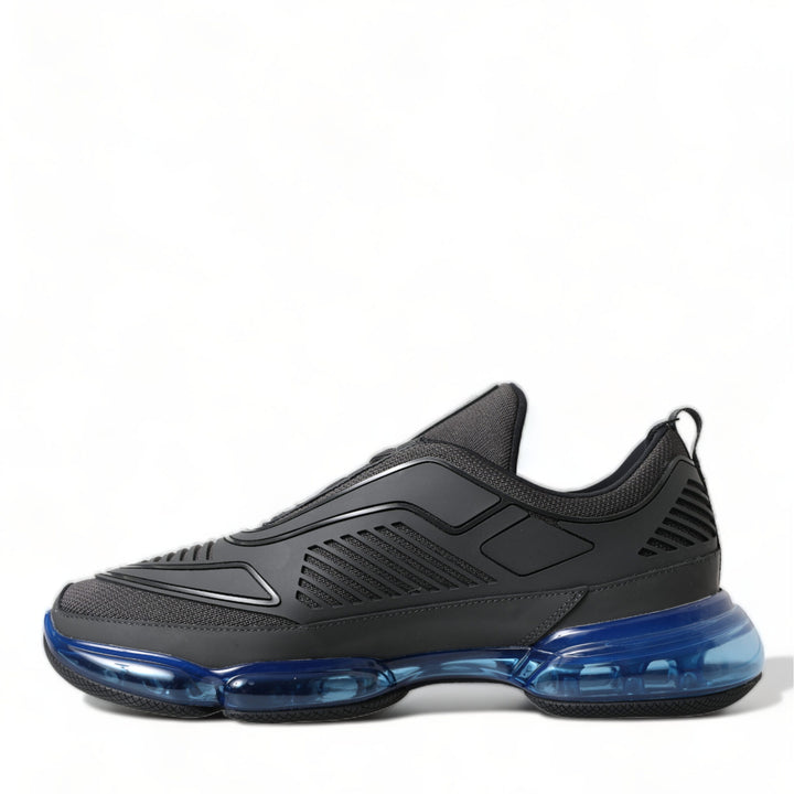 Prada Black Blue Rubber Knit Slip On Low Top Sneakers Shoes