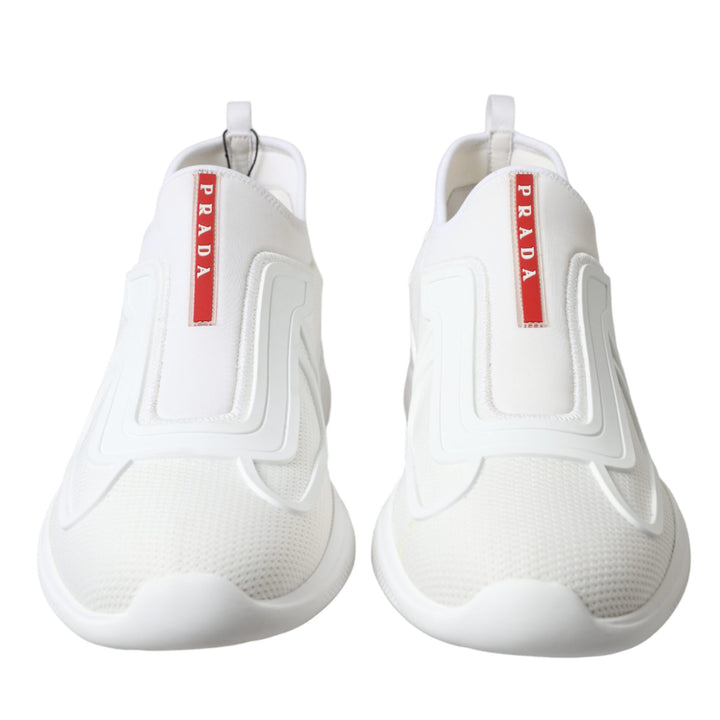 Prada White Technical 4E3521 Slip On Fabric Sneakers Shoes