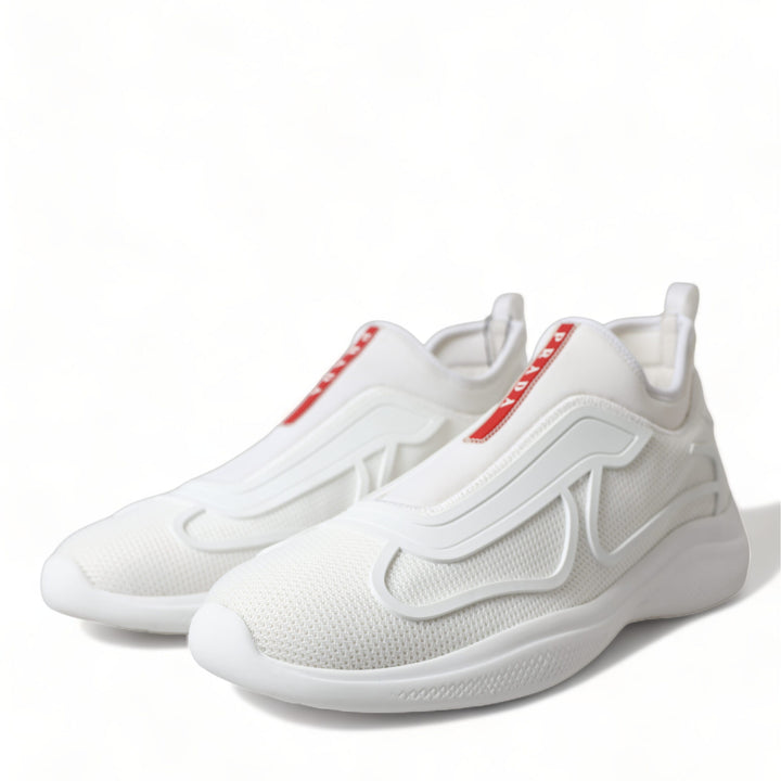 Prada White Technical 4E3521 Slip On Fabric Sneakers Shoes