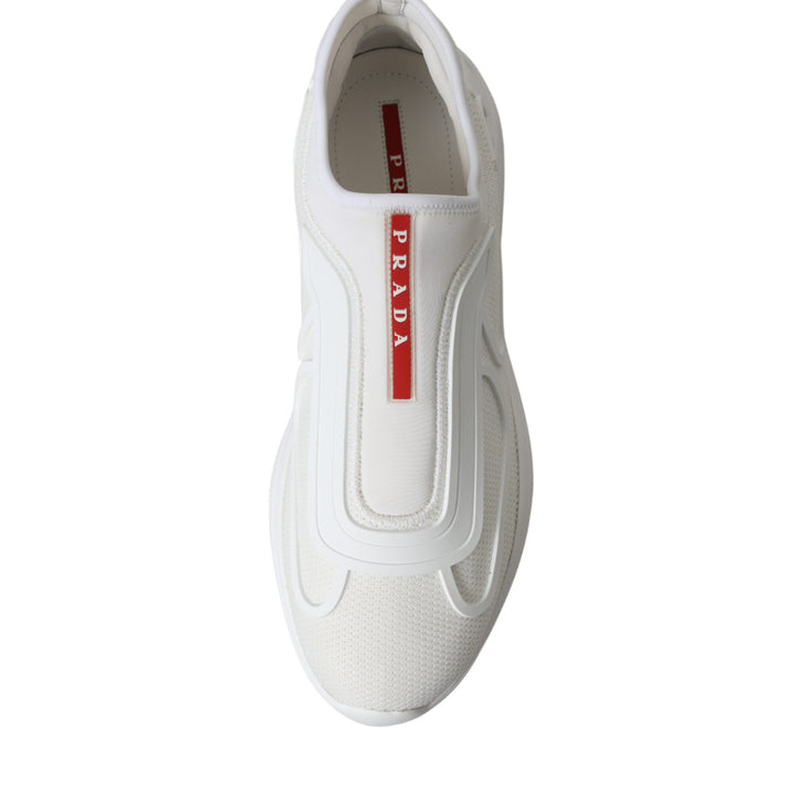 Prada White Technical 4E3521 Slip On Fabric Sneakers Shoes