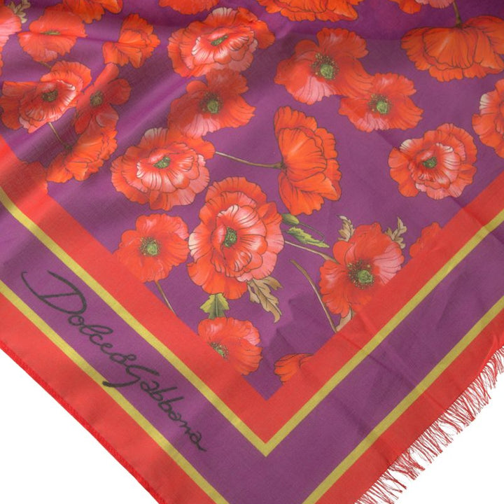 Dolce & Gabbana Red Floral Cotton Shawl Wrap Foulard Scarf