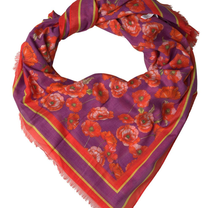 Dolce & Gabbana Red Floral Cotton Shawl Wrap Foulard Scarf