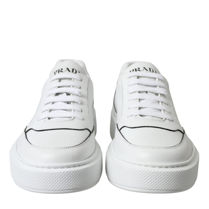 Prada White Leather Montana Low Top Lace Up Sneakers Shoes