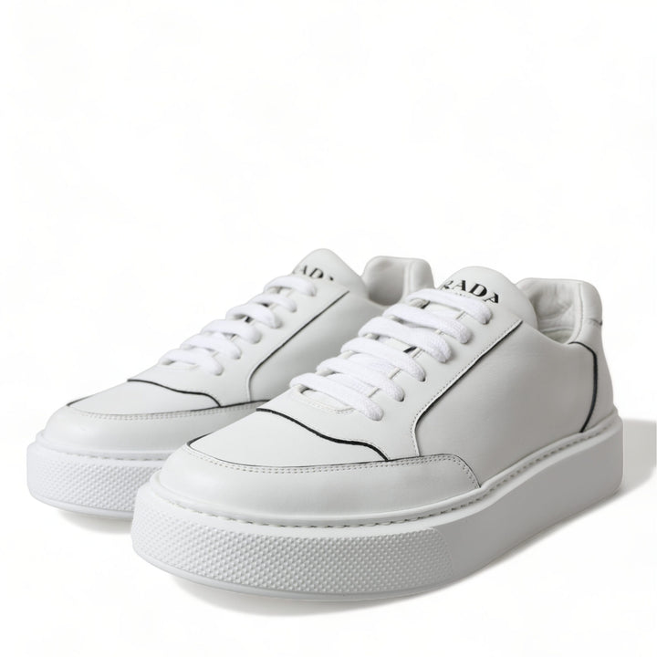 Prada White Leather Montana Low Top Lace Up Sneakers Shoes