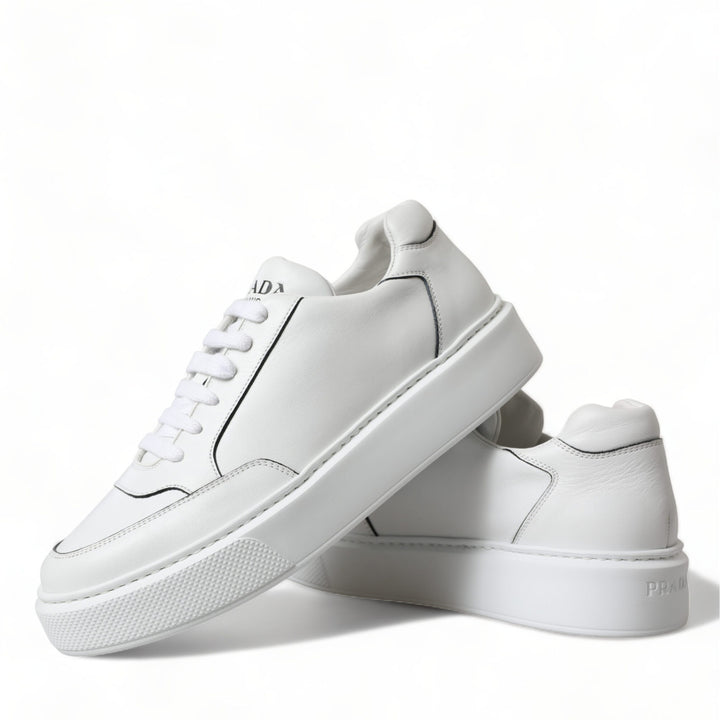 Prada White Leather Montana Low Top Lace Up Sneakers Shoes