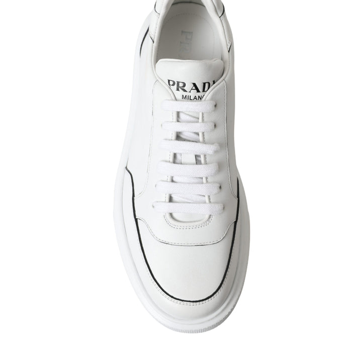 Prada White Leather Montana Low Top Lace Up Sneakers Shoes