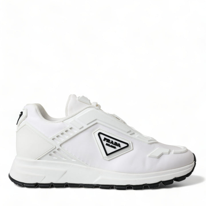 Prada White Re-Nylon Triangle Logo Low Top Sneakers Shoes